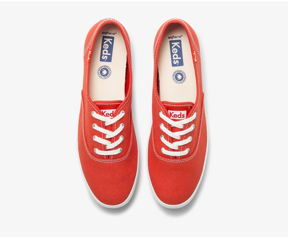 Keds Sneakers Red - Champion Organic Cotton Canvas - Womens FEVHZI-754